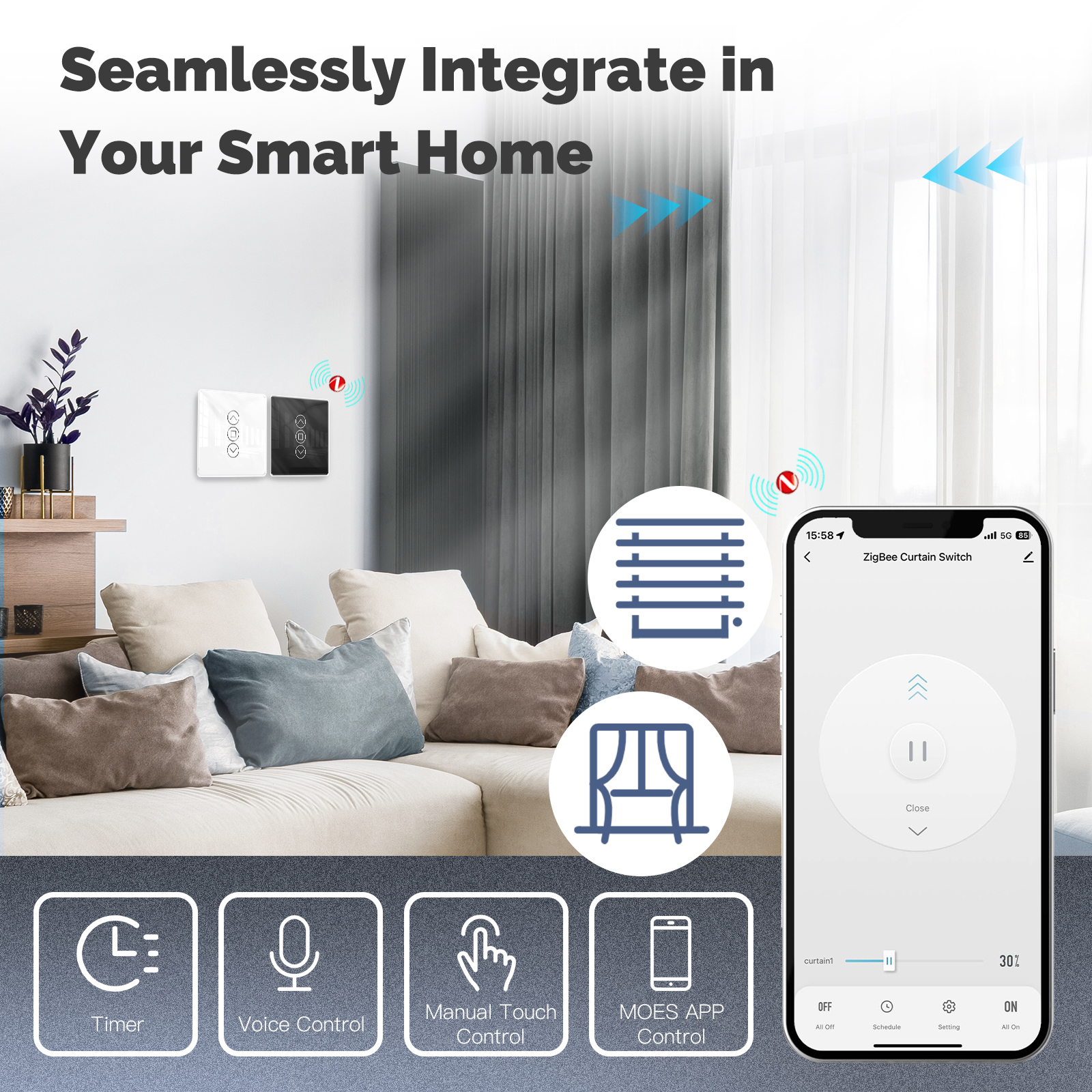 MOES Tuya ZigBee Smart Curtain - Smart Home For Windows 리뷰 및 가격